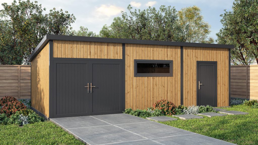 Rendered image of the Silverstone Timber Garage with pent roof.