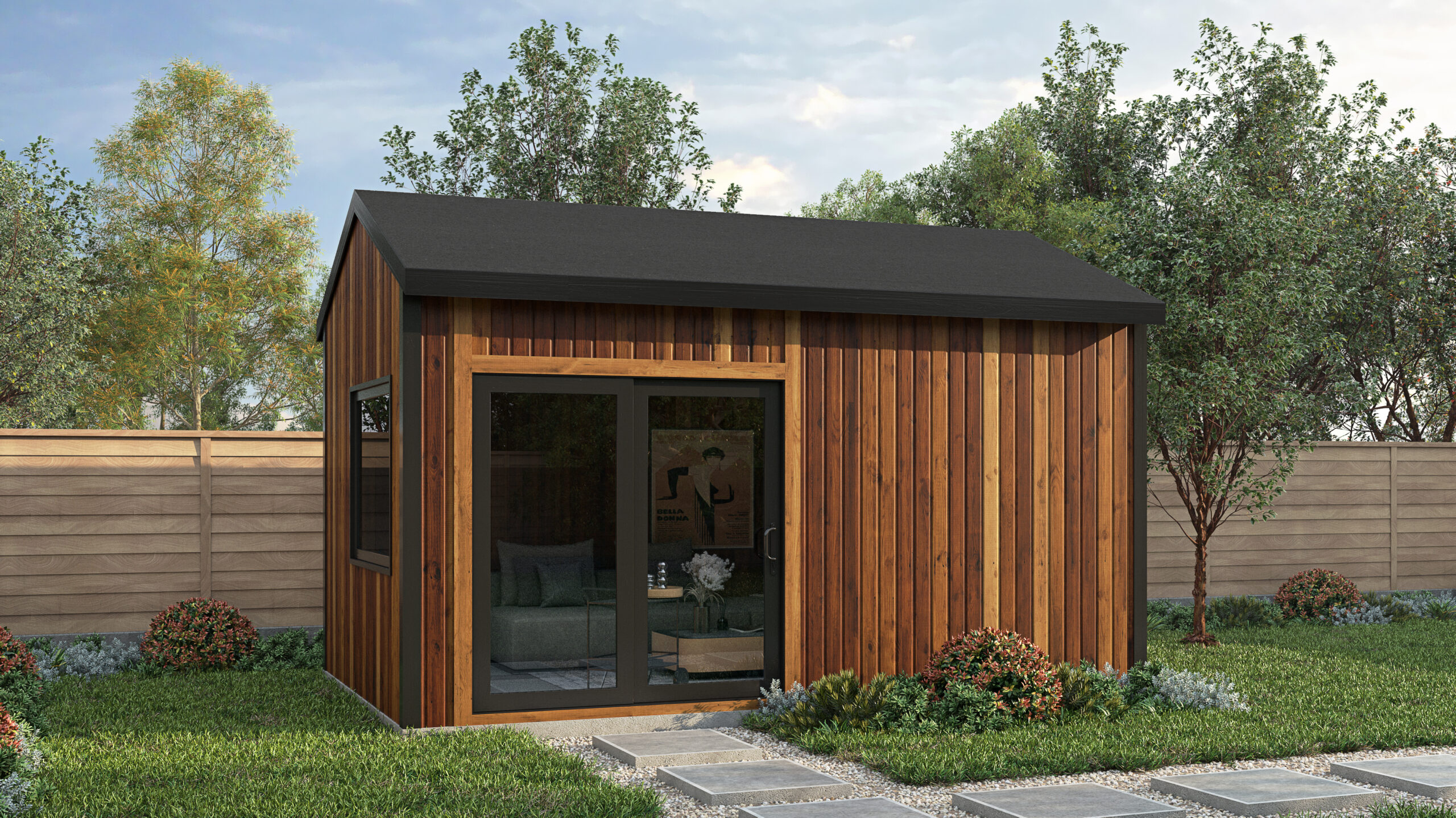Rendered image of the Sawgrass Cedar Golf Simulator Room with pent roof.